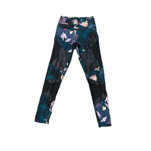 Victoria’s Secret Sport Bonded Leggings Small Tropical Print Athletic Mesh Black